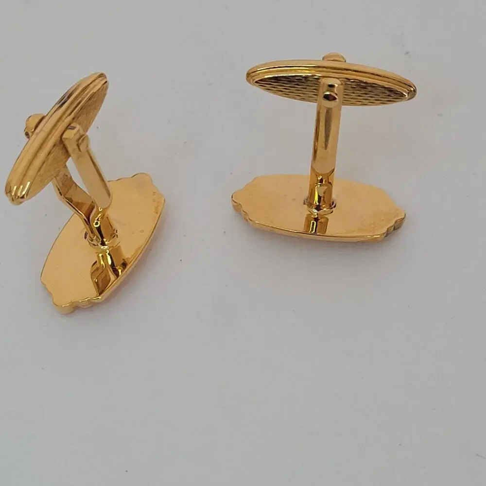 Dunhill D Cufflinks Gold Tone Logo‎ Oval Designer Logo Vintage Retro Geometric